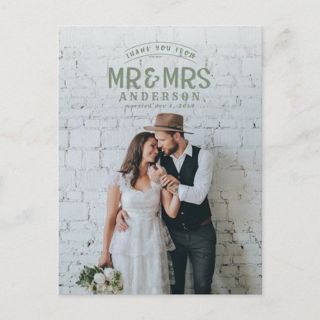 Carte Postale Faire-part Faire part de remerciement de mariage photo rustiq (Devant)