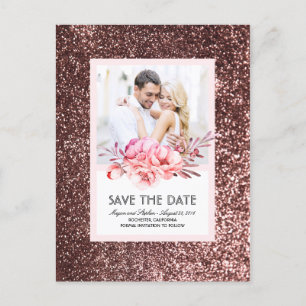 Carte Postale Faire-part Faire part de Rose Gold Glitter Floral Blush Photo