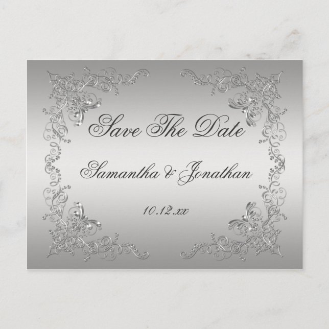 Carte Postale Faire-part Faire part de Silver Ombre Orné de Spirales Argent (Devant)