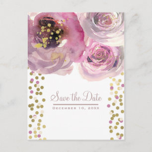 Carte Postale Faire-part Faire part moderne aquarelle florale rose et or