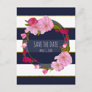 Carte Postale Faire-part Faire part moderne floral bleu blanc et or