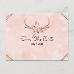 Carte Postale Faire-part Faire part Rose Blush Pink Floral Deer Antlers