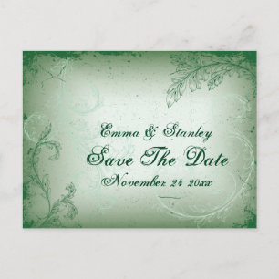 Carte Postale Faire-part Faire part vintage vert à motif de feuille défilée