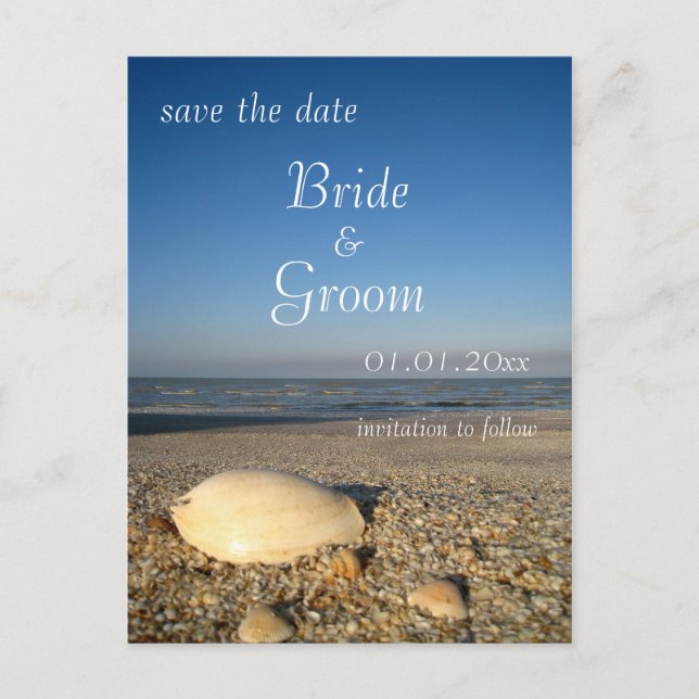 Carte Postale Faire-part FAITES GAGNER LA DATE - coquilles sur la plage (Devant)