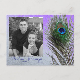 Carte Postale Faire-part Faites gagner la date - le paon (pourpre)