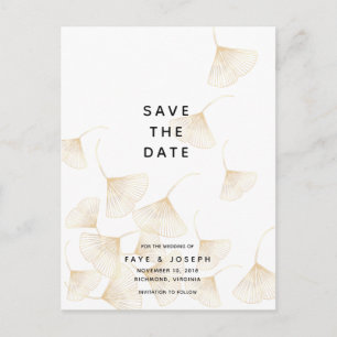 Carte Postale Faire-part Falling Gold Ginkgo Feuilles Enregistrer la date c