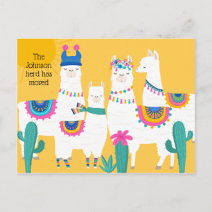 Carte Postale Faire-part Famille de Lama Mignonne Changement d'Adresse