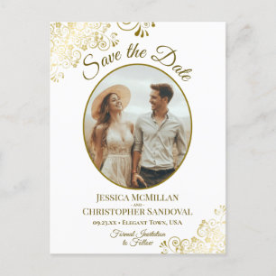 Carte Postale Faire-part Fancy Gold Frills Mariage Enregistrer la date Oval