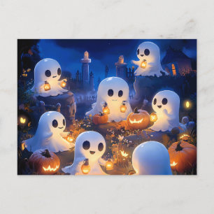 Carte Postale Faire-part Fantômes d'Halloween Lanternes Citrouilles Nuit Sq