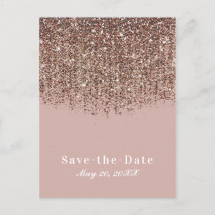 Carte Postale Faire-part Fard Taupe Rose Bronze Pailleté Enregistrez la Dat