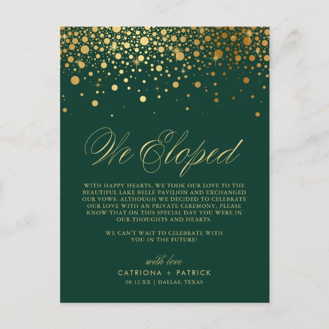 Carte Postale Faire-part Faux Confetti en Papier d'Or Vert Mariage Mariage  (Devant)