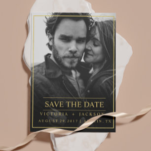 CARTE POSTALE FAIRE-PART FAUX GOLD ELEGANT FRAME PHOTO ENREGISTRER LA DATE