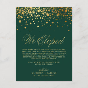 Carte Postale Faire-part Faux Gold Foil Confetti Green Mariage Elopement