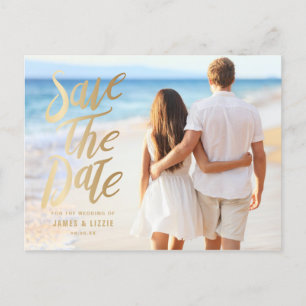 Carte Postale Faire-part Faux Gold Foil Lettering Photo Enregistrer la date