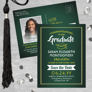 Carte Postale Faire-part Félicitations Grad Green et Gold Enregistrer la da