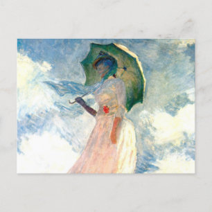 Carte Postale Faire-part Femme Monet avec un parasol face à gauche