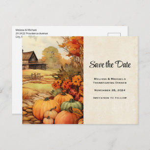 Carte Postale Faire-part Ferme citrouille automne récolte Thanksgiving