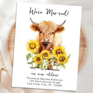 Carte Postale Faire-part Ferme de Tournesols Highland Cow Nouvelle Adresse 