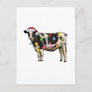 Carte Postale Faire-part Ferme de vaches de Noël Amoureux Santa Cute Vacanc