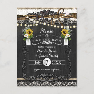 Carte Postale Faire-part Fers à Cheval Rustiques & Fleurs de Mariage Enregi