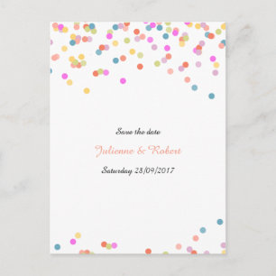 Carte Postale Faire-part Festive Colorful Confetti Enregistrer la date Cart