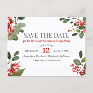 Carte Postale Faire-part Fête annuelle de Noël Berry Holly Save The Date