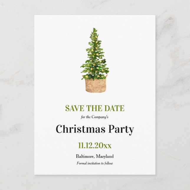 Carte Postale Faire-part Fête | Arbre de Noël Sauvegarder la date (Devant)