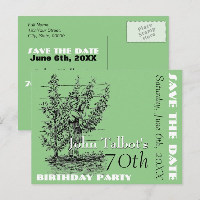 Carte Postale Faire-part Fête d'anniversaire 70 ans du jardinier Enregistre (Devant / Derrière)