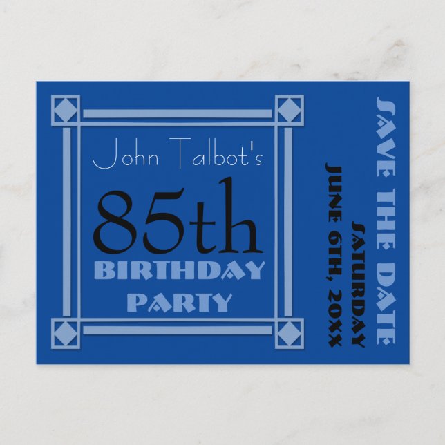 Carte Postale Faire-part Fête d'anniversaire Rétro Bleu 85 ans Réservez la  (Devant)