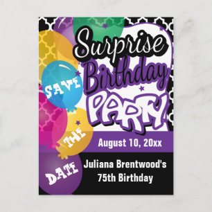 Carte Postale Faire-part Fête d'anniversaire surprise en violet Sauvegard