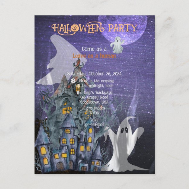 CARTE POSTALE FAIRE-PART FÊTE DE COSTUME DE FANTÔME D'HALLOWEEN (Devant)
