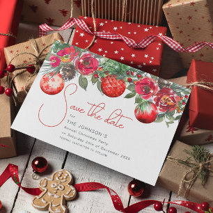 Carte Postale Faire-part Fête de Noël annuelle à fleurs rouges