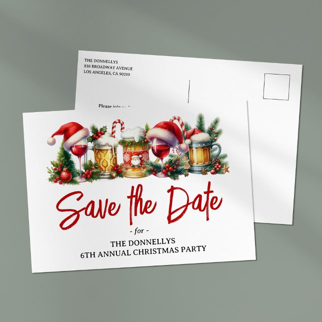 Carte Postale Faire-part Fête de Noël annuelle, réservez la date (Créateur téléchargé)