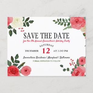 Carte Postale Faire-part Fête de Noël Red Rose Save The Date
