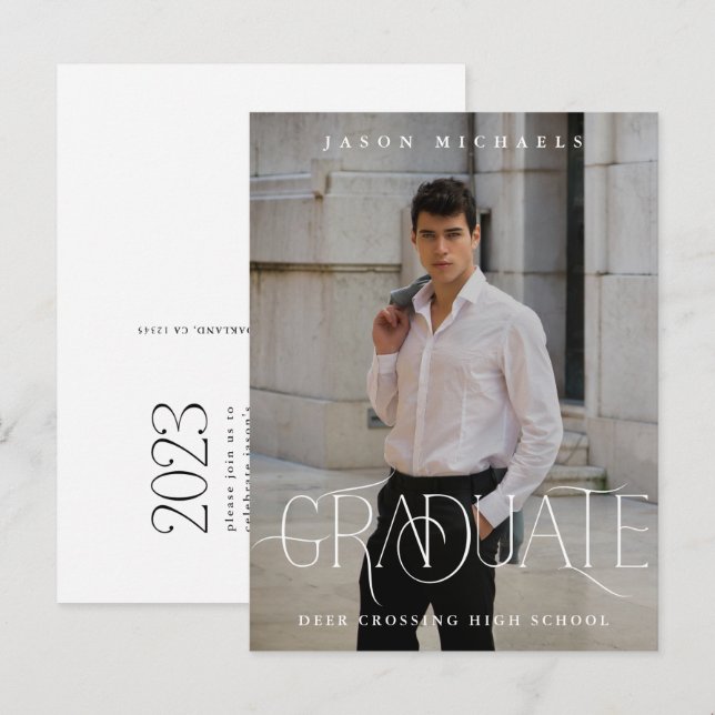 Carte Postale Faire-part Fête de remise des diplômes de type stylé  (Devant / Derrière)