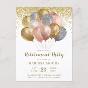 Carte Postale Faire-part Fête de retraite Rose Gold et Or