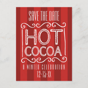 Carte Postale Faire-part Fête du cacao chaud d'hiver Sauvez la date Rouge
