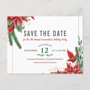 Carte Postale Faire-part Fêtes de Noël Sauvez la date Poinsettia