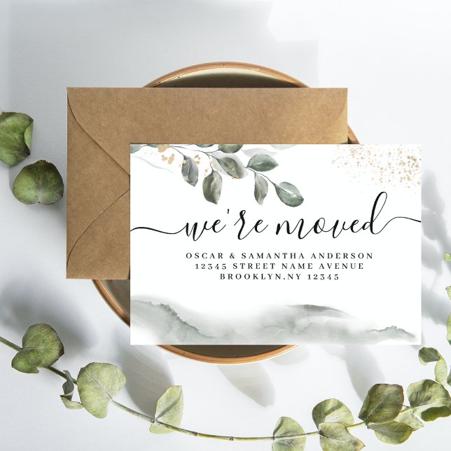 Carte Postale Faire-part Feuille d'aquarelle verte douce | Poussière d'or (Créateur téléchargé)