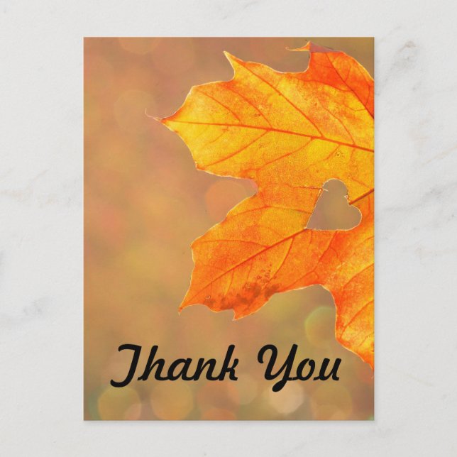 Carte Postale Faire-part Feuille d'automne avec le Merci de mariage de (Devant)