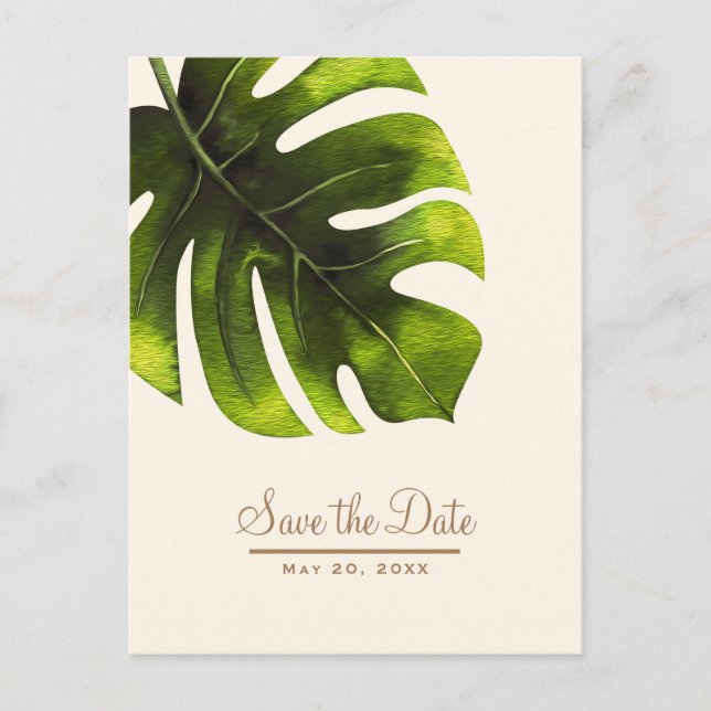 Carte Postale Faire-part Feuille de palme tropicale Élégante Élégante Écono (Devant)