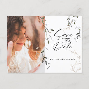 Carte Postale Faire-part Feuille esquissée photo de mariage de feuillage bo