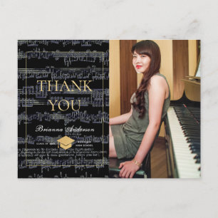 Carte Postale Faire-part Feuille Musique Black & Gold Merci photo
