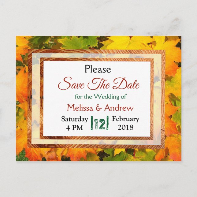 Carte Postale Faire-part Feuilles Automne Mariage Automne Enregistrer la da (Devant)