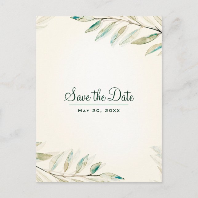 Carte Postale Faire-part Feuilles botaniques d'eucalyptus vert Enregistrer  (Devant)