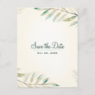 Carte Postale Faire-part Feuilles botaniques d'eucalyptus vert Enregistrez