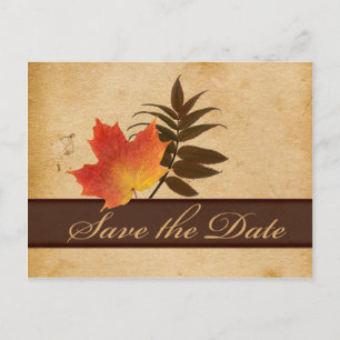 Carte Postale Faire-part Feuilles d'automne sur papier vieilli Enregistrer