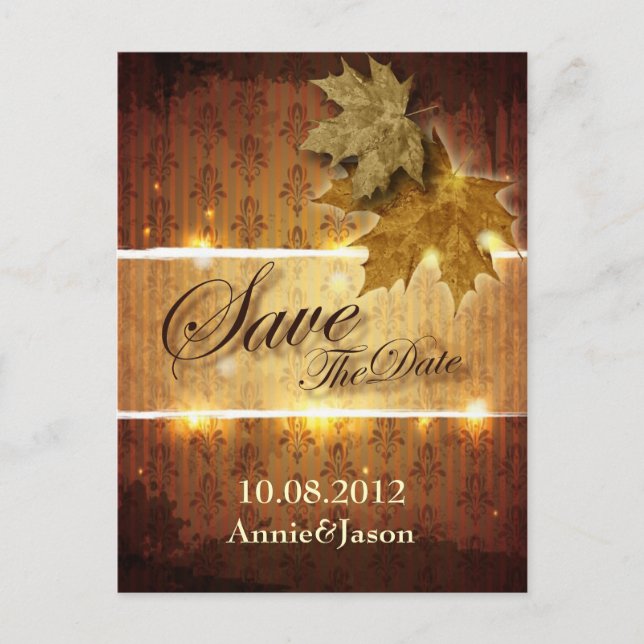 Carte Postale Faire-part feuilles d'automne tombent mariage date à retenir (Devant)