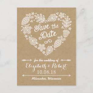 Carte Postale Faire-part Feuilles de dentelle - Tombez amoureux Sauvegarder