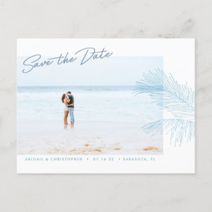 Carte Postale Faire-part Feuilles de palmier dessinées à la main turquoise 